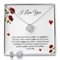 I Love You - Grateful - Love Knot Earring & Necklace Set 14k white gold over stainless steel